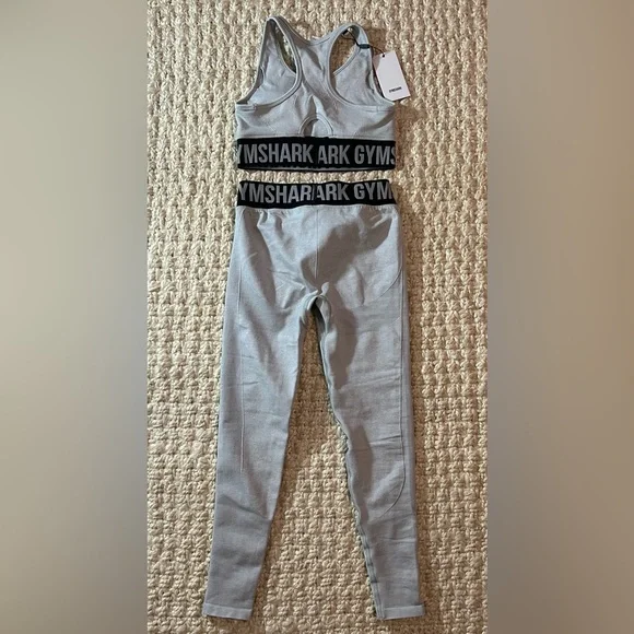 GYMSHARK Sports Bra top flex high rise leggings light grey marl black active set - Picture 5 of 10